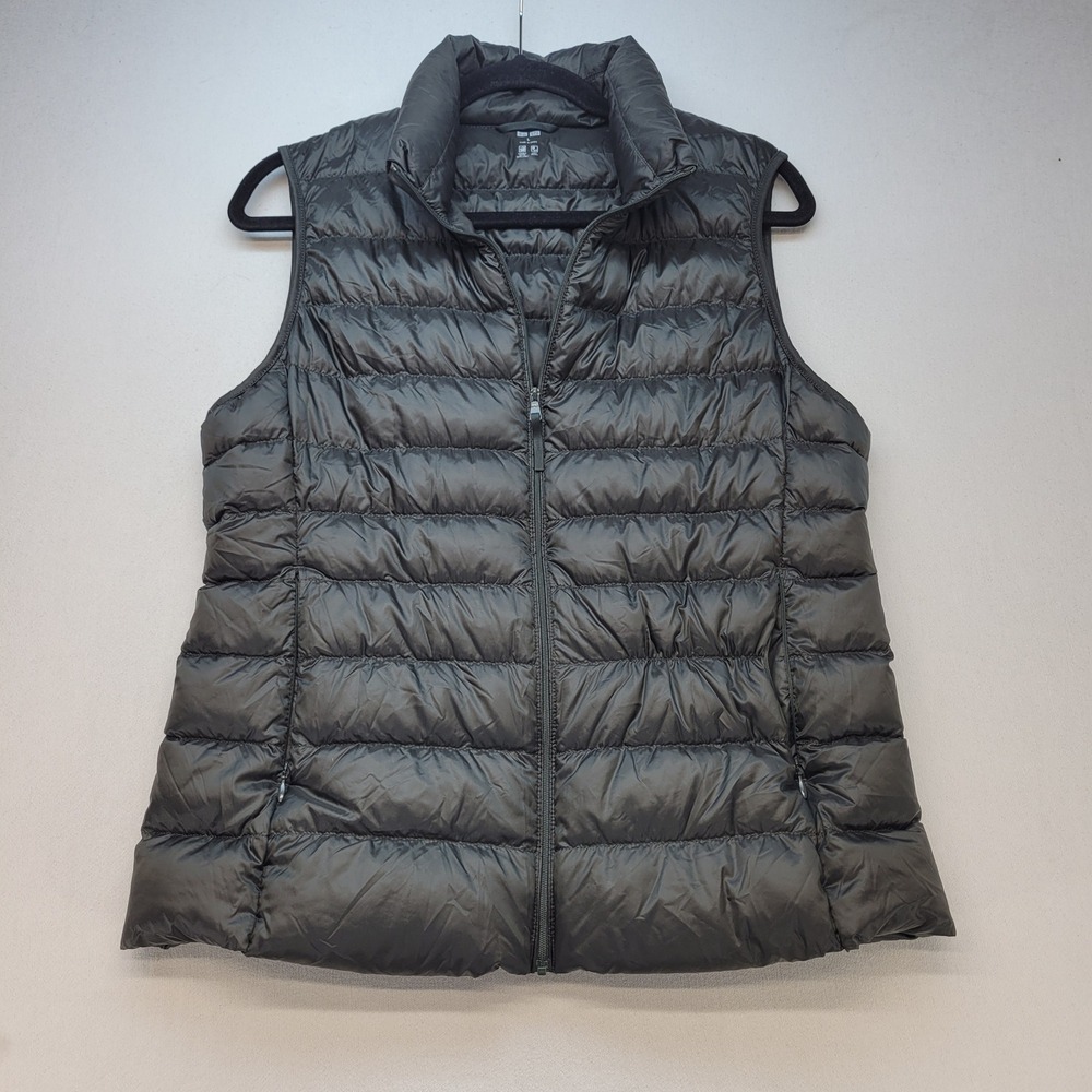 Uniqlo Ultra Light Down Vest Women‎ Large Gray Puffer Water Repellent 211-400710